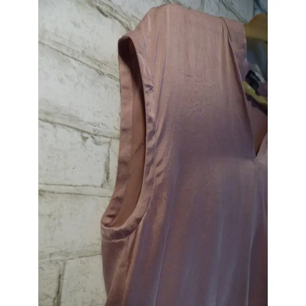 Eileen Fisher Rose Quartz Stretch Silk Charmeuse Mandarin Collar Top Small - Picture 5 of 7